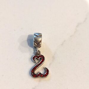 Michael Anthony Sterling Silver Open Red Crystal Heart Dangle Charm